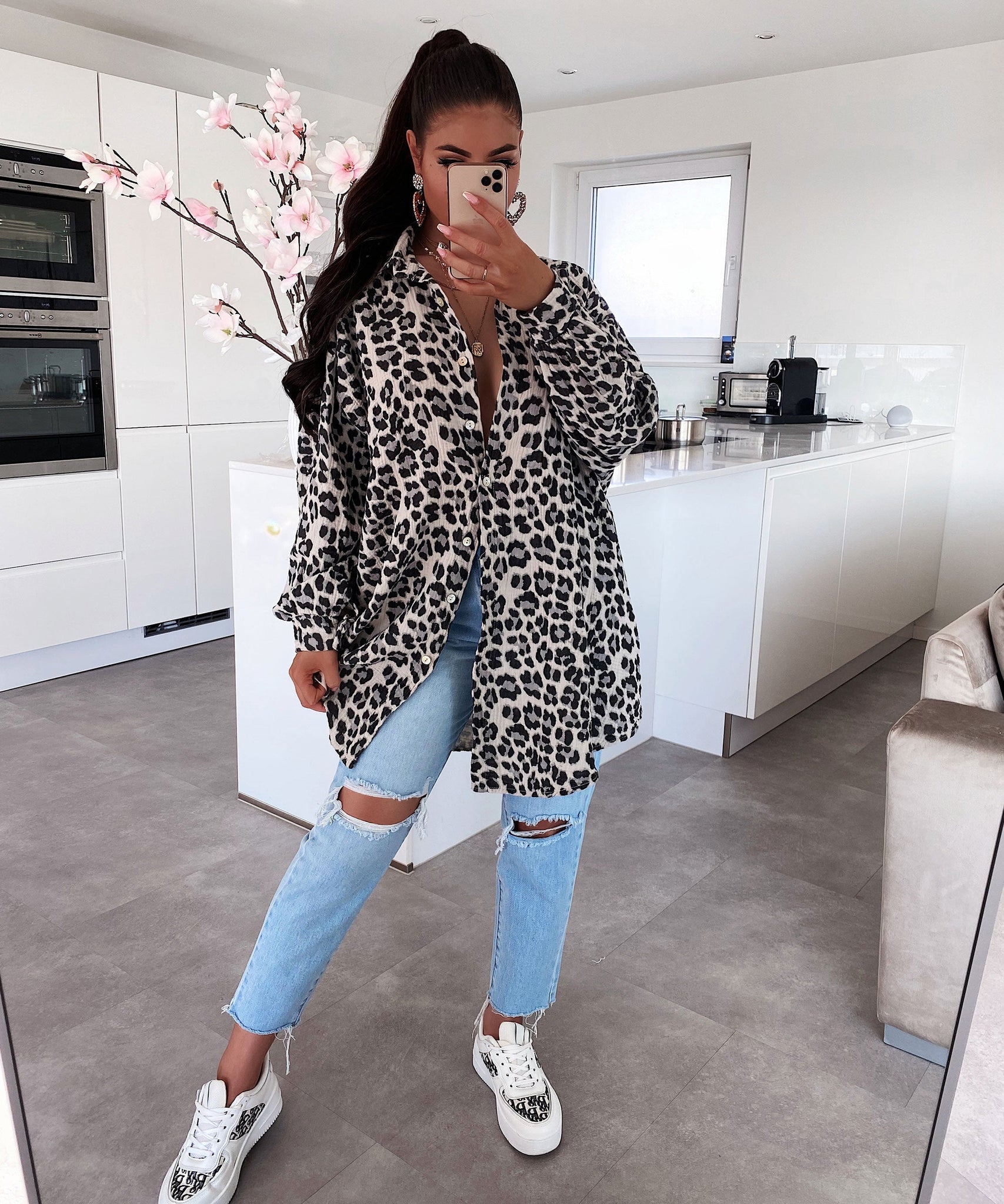 Oversize Musselin Bluse Leo Beige