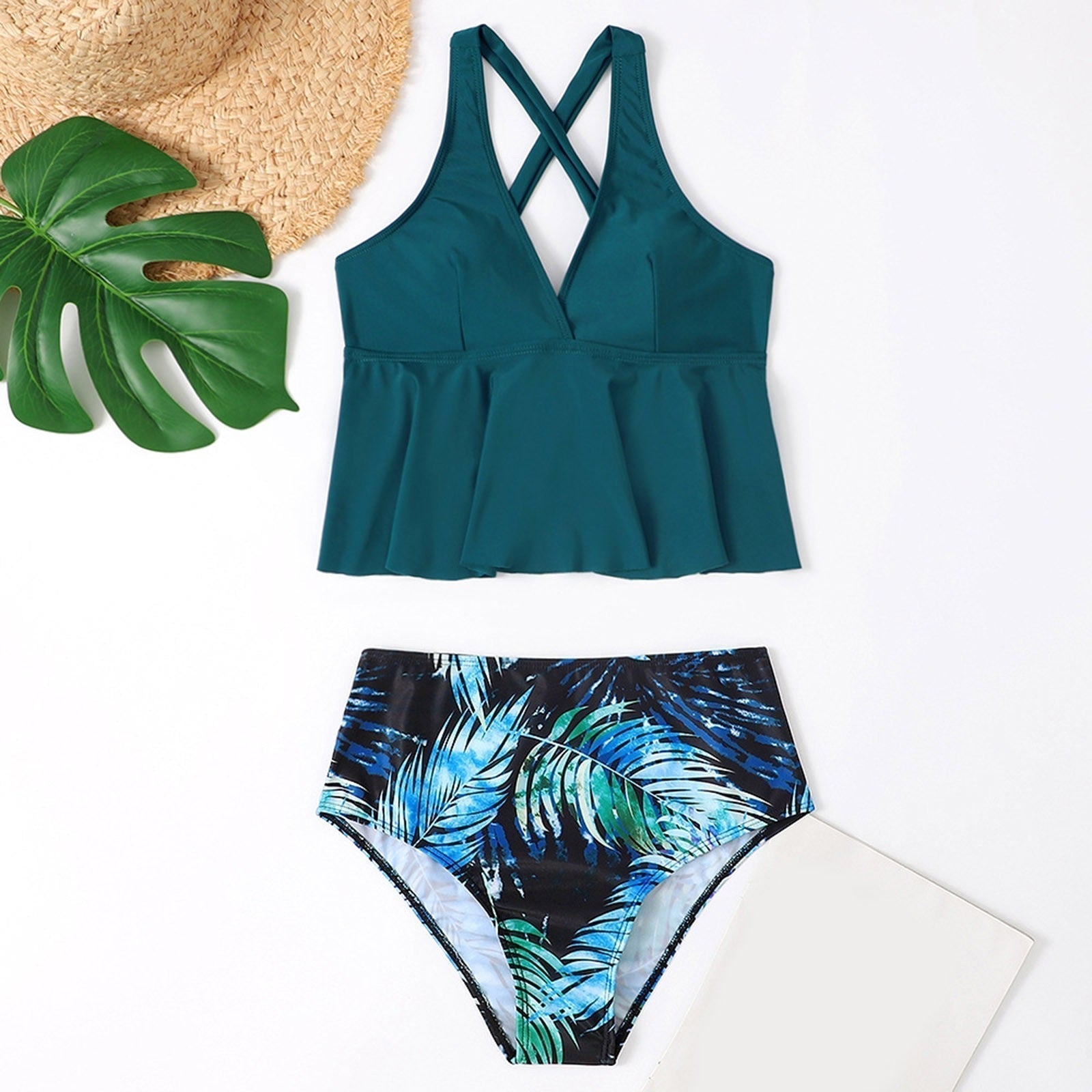 Modioza Langer Rock und Oberteil Set Bikini Shorts Badeanzüge Leopard