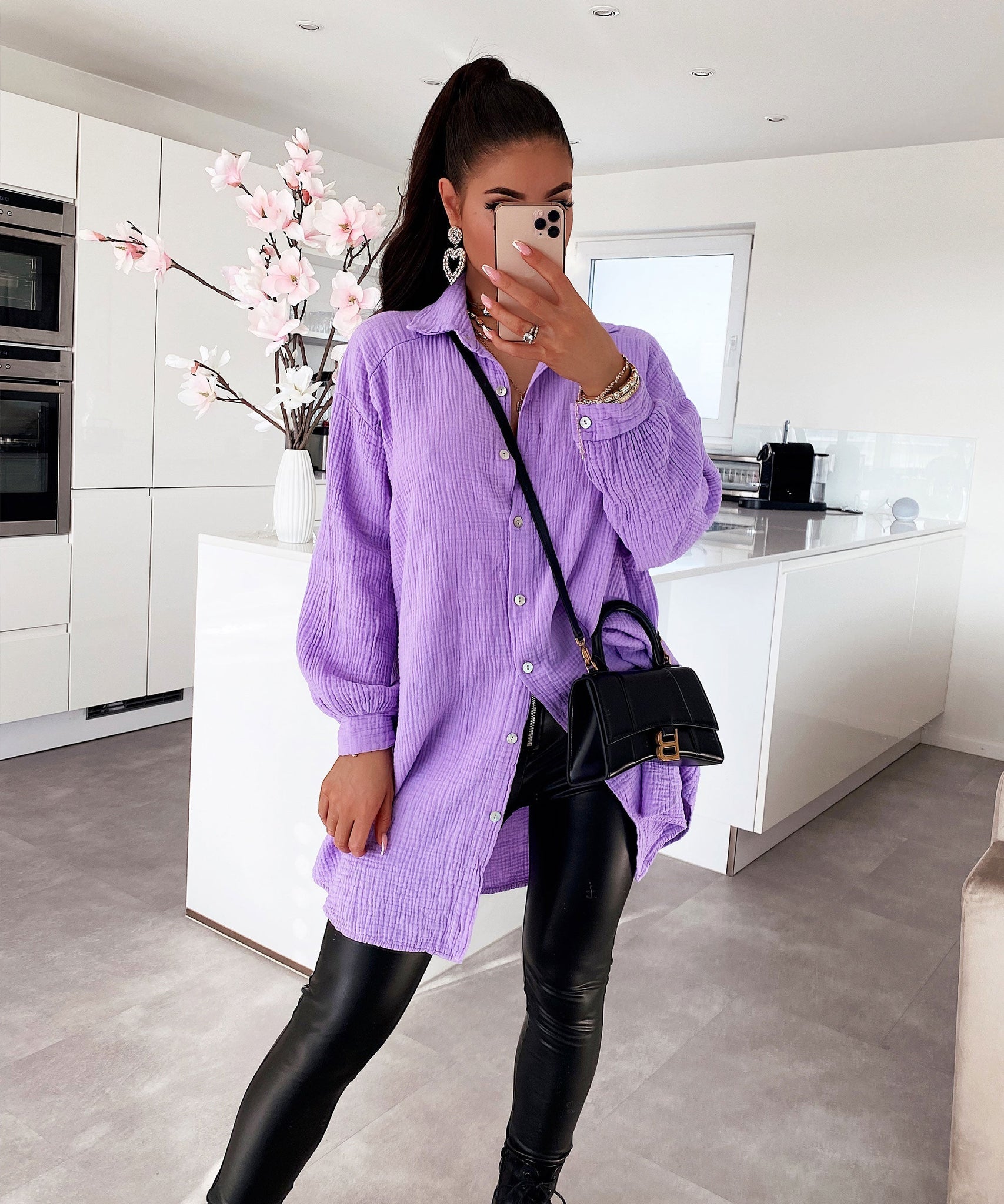 Oversize Musselin Bluse Freya Lila Lang