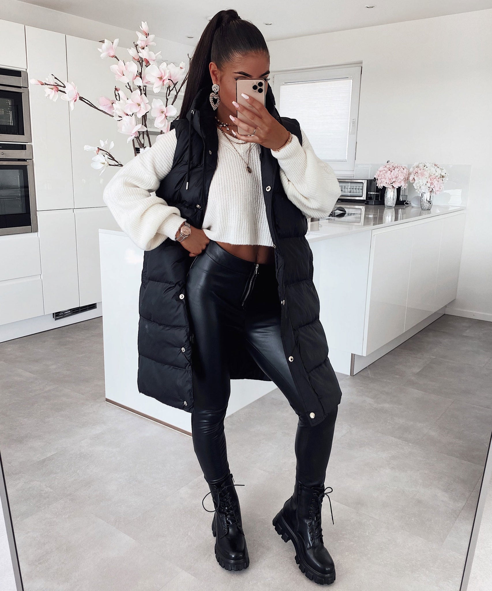 Weste Megan Lang Schwarz