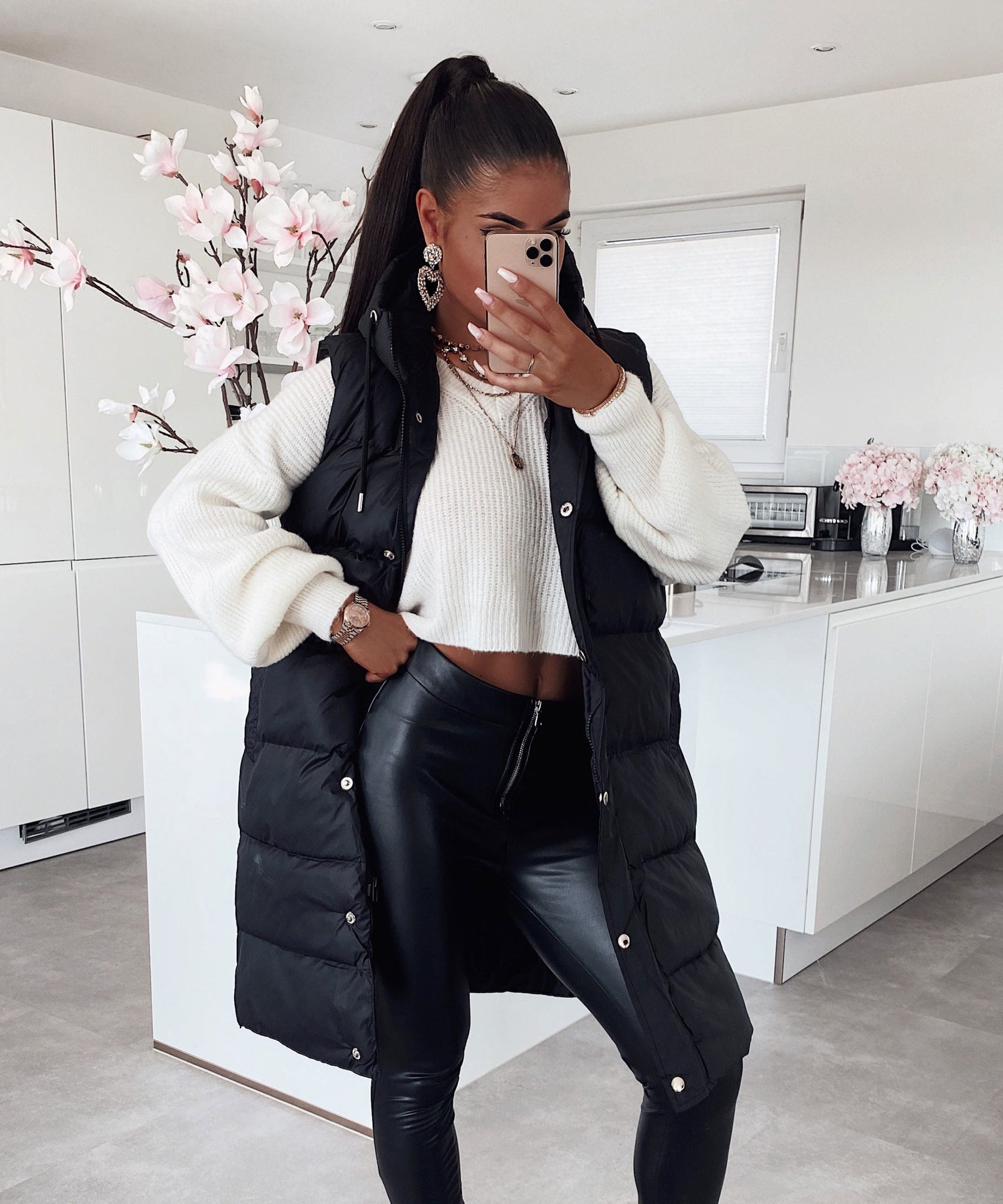 Weste Megan Lang Schwarz