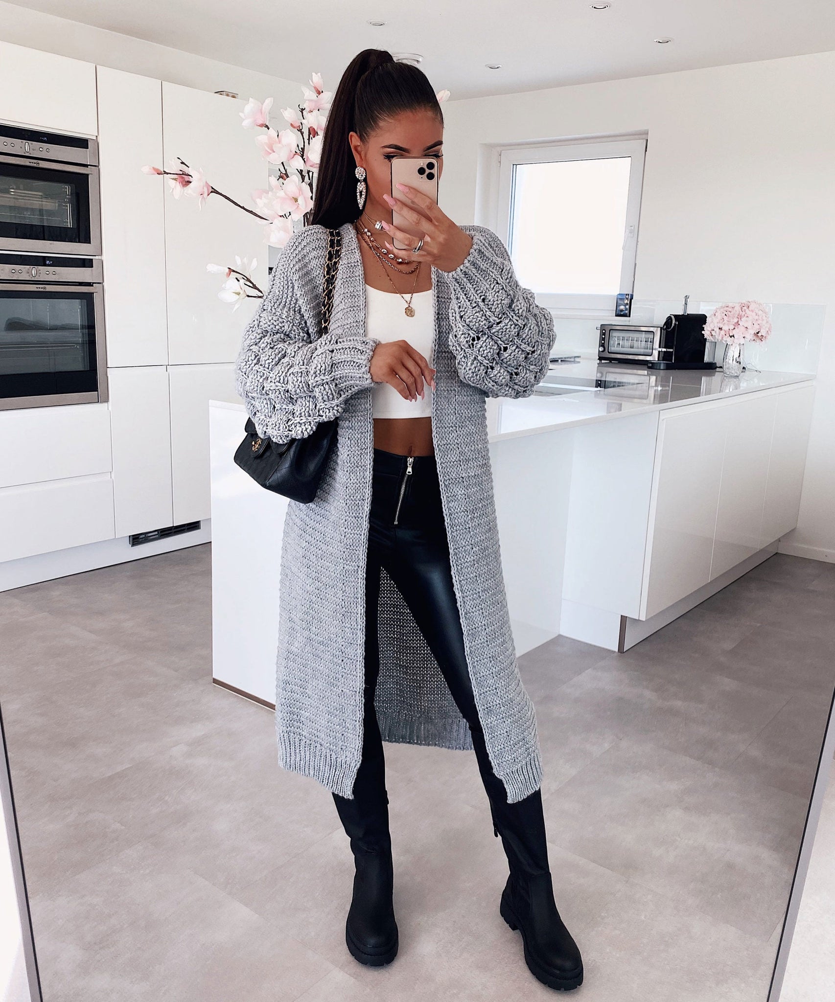 Strickjacke Cloudy Lang Grau