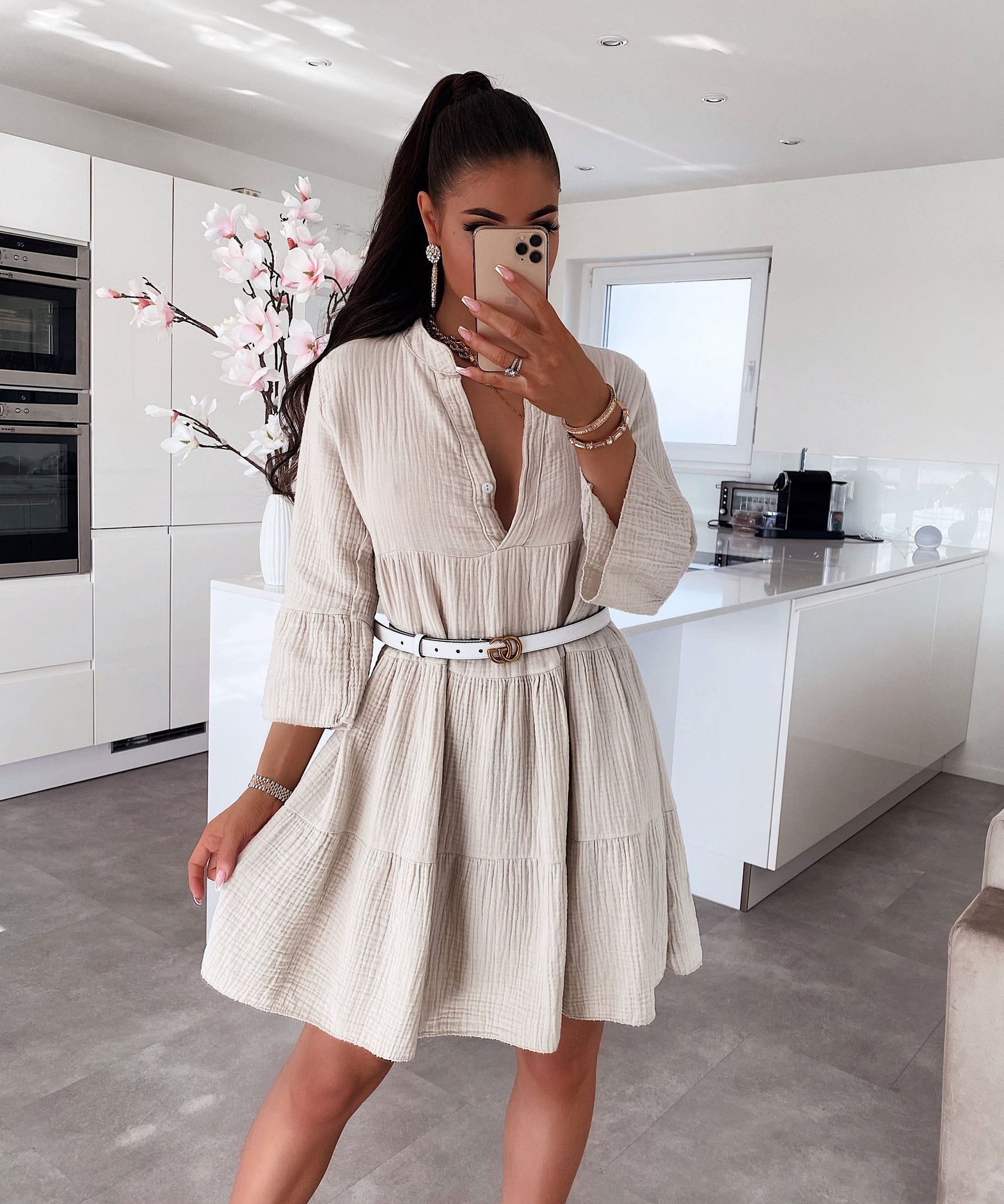 Musselin Kleid Alejandra Beige