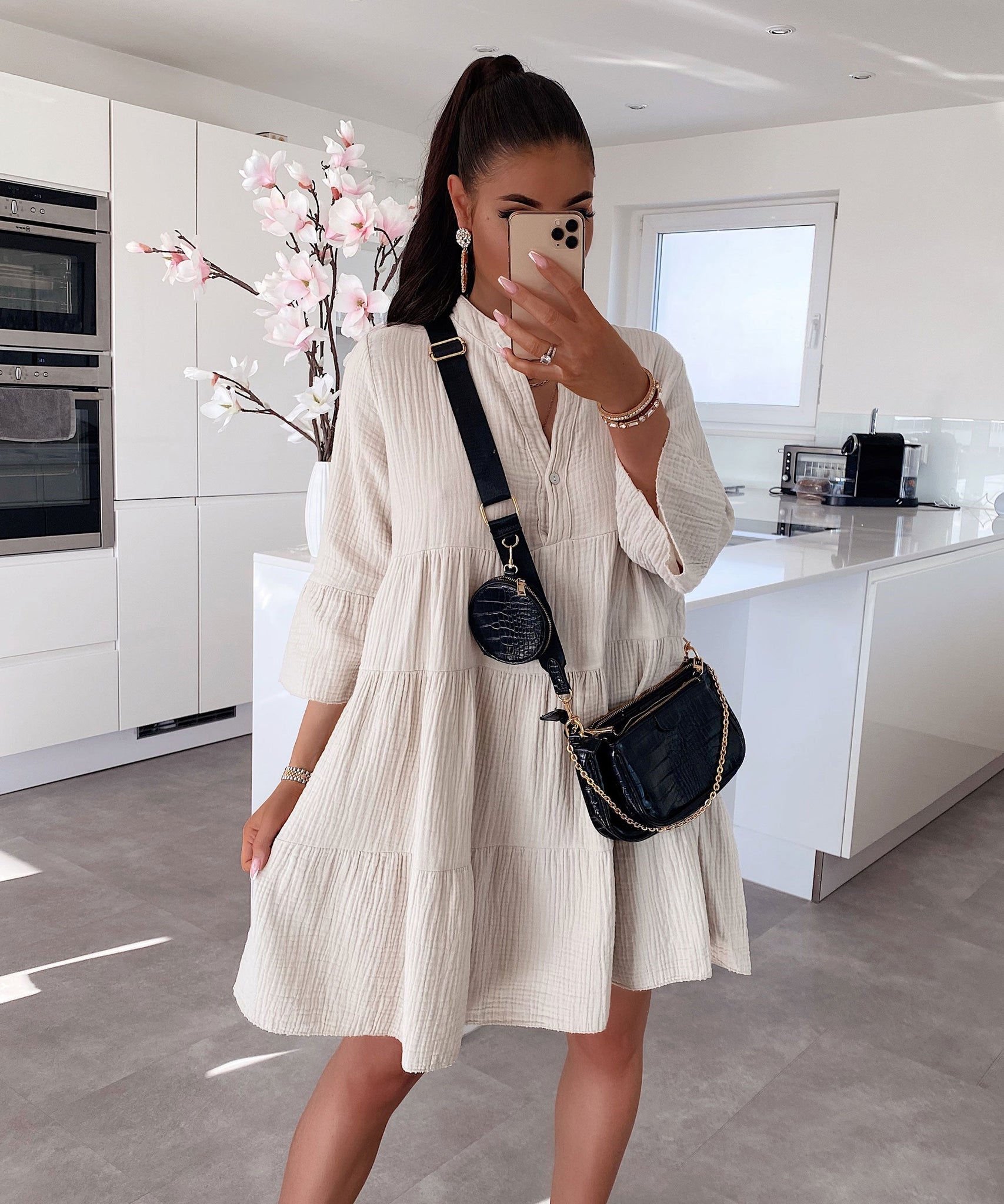 Musselin Kleid Alejandra Beige