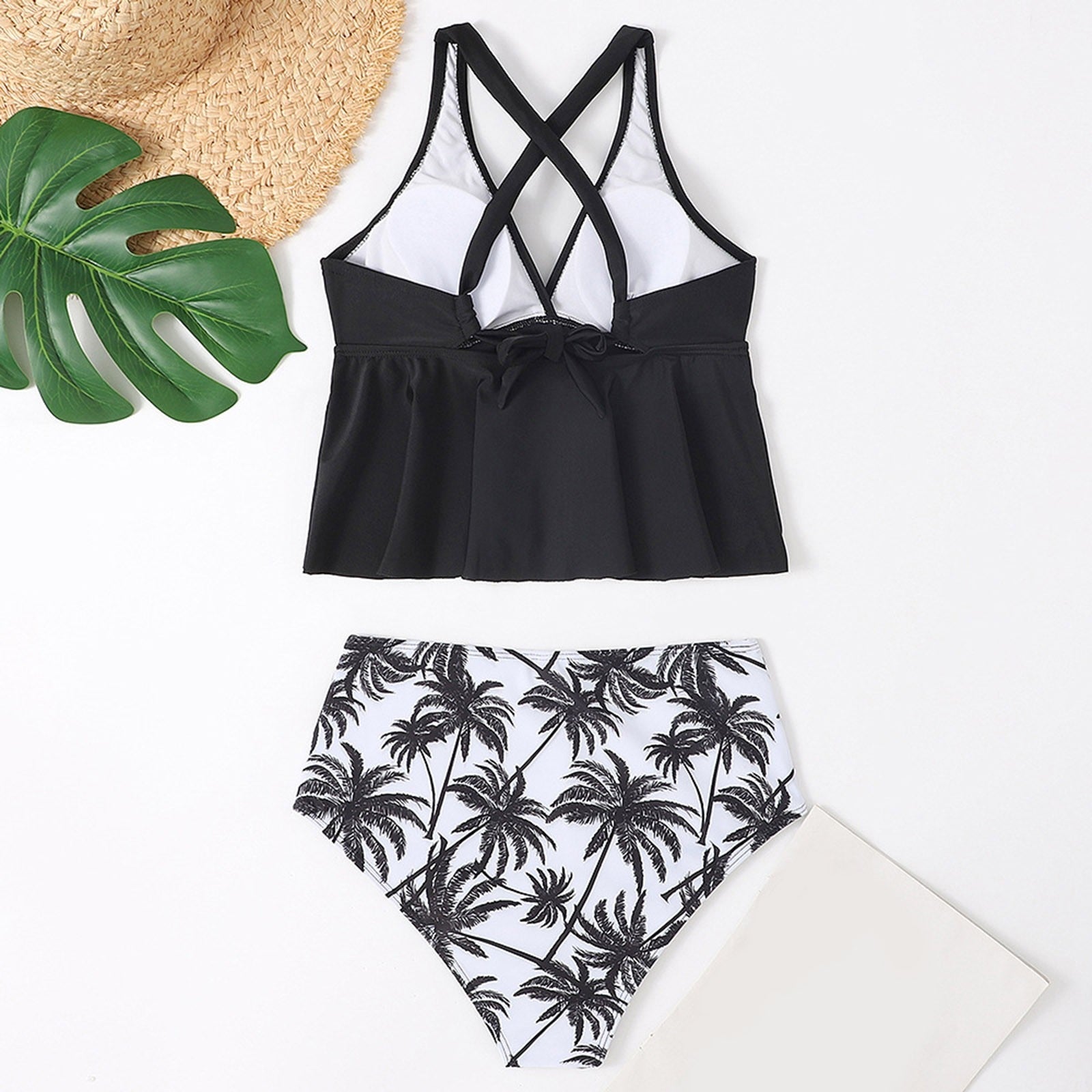 Modioza Langer Rock und Oberteil Set Bikini Shorts Badeanzüge Leopard