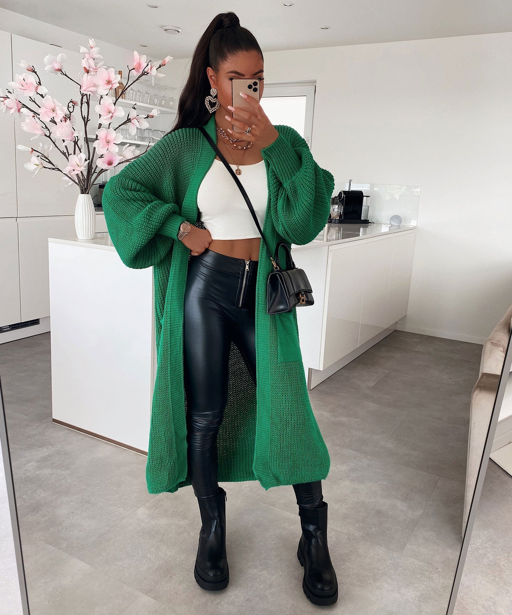 Cardigan Leilani Lang Dunkelgrün