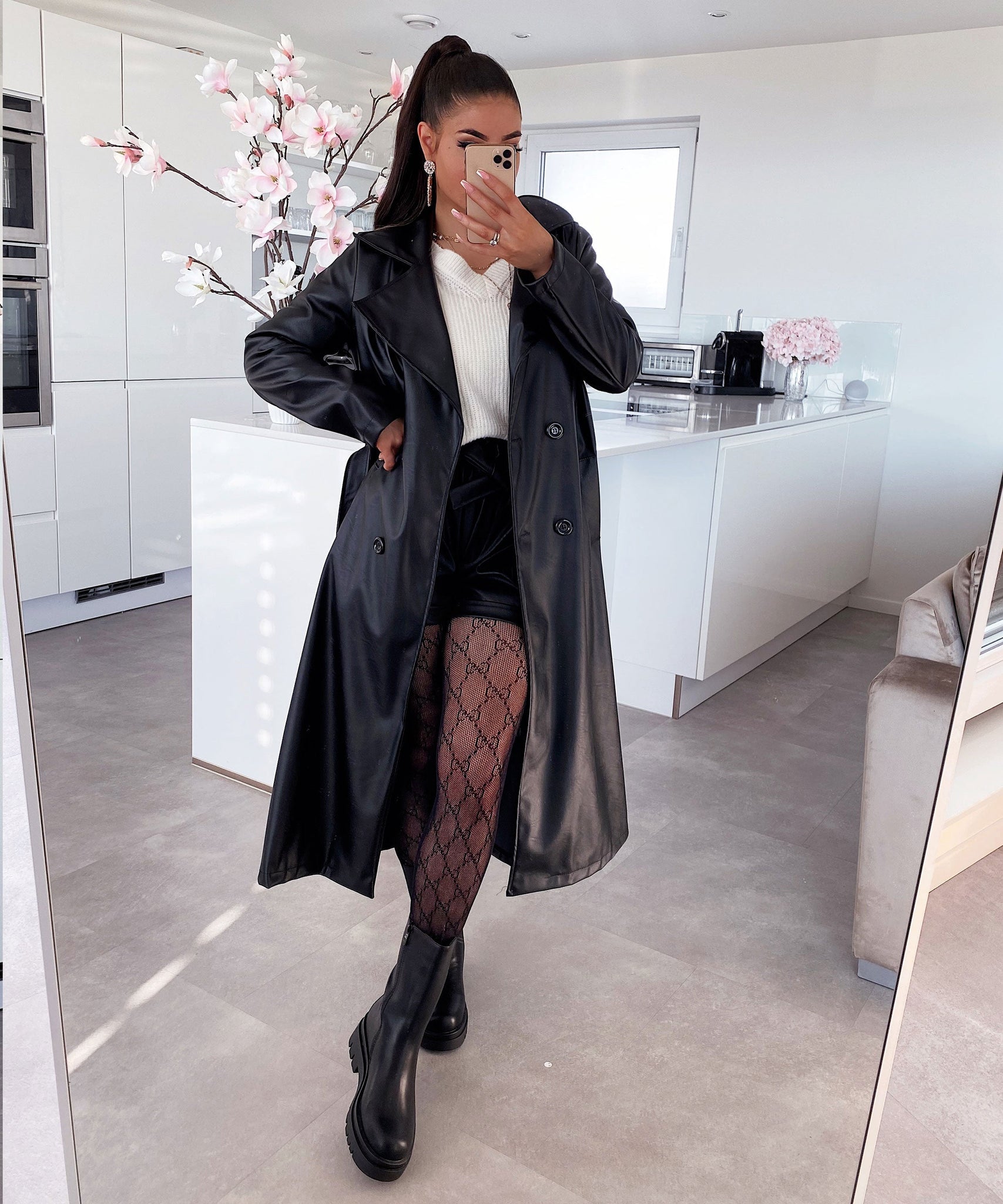 Ledermantel Harlow Schwarz