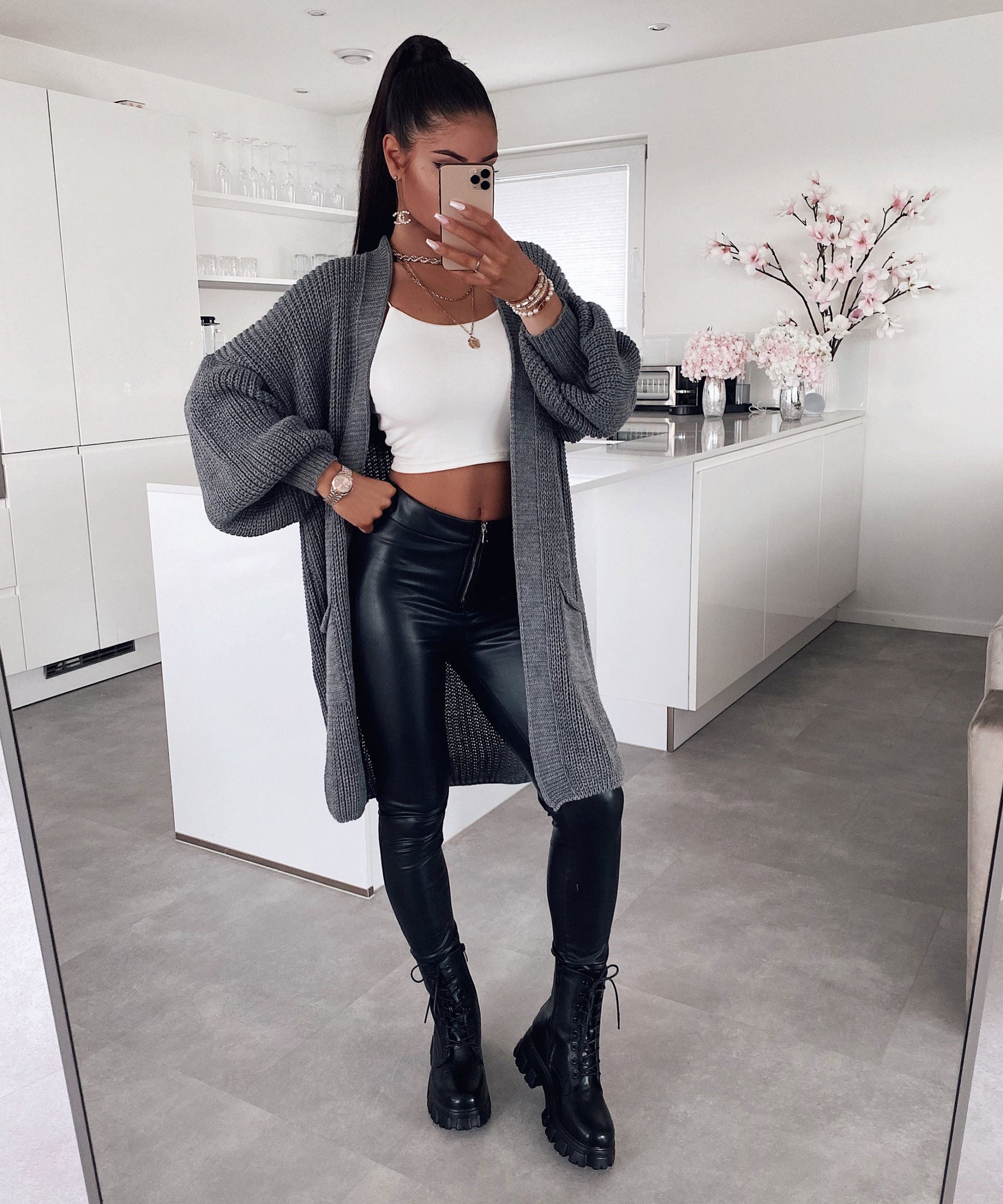 Cardigan Leilani Kurz Dunkelgrau