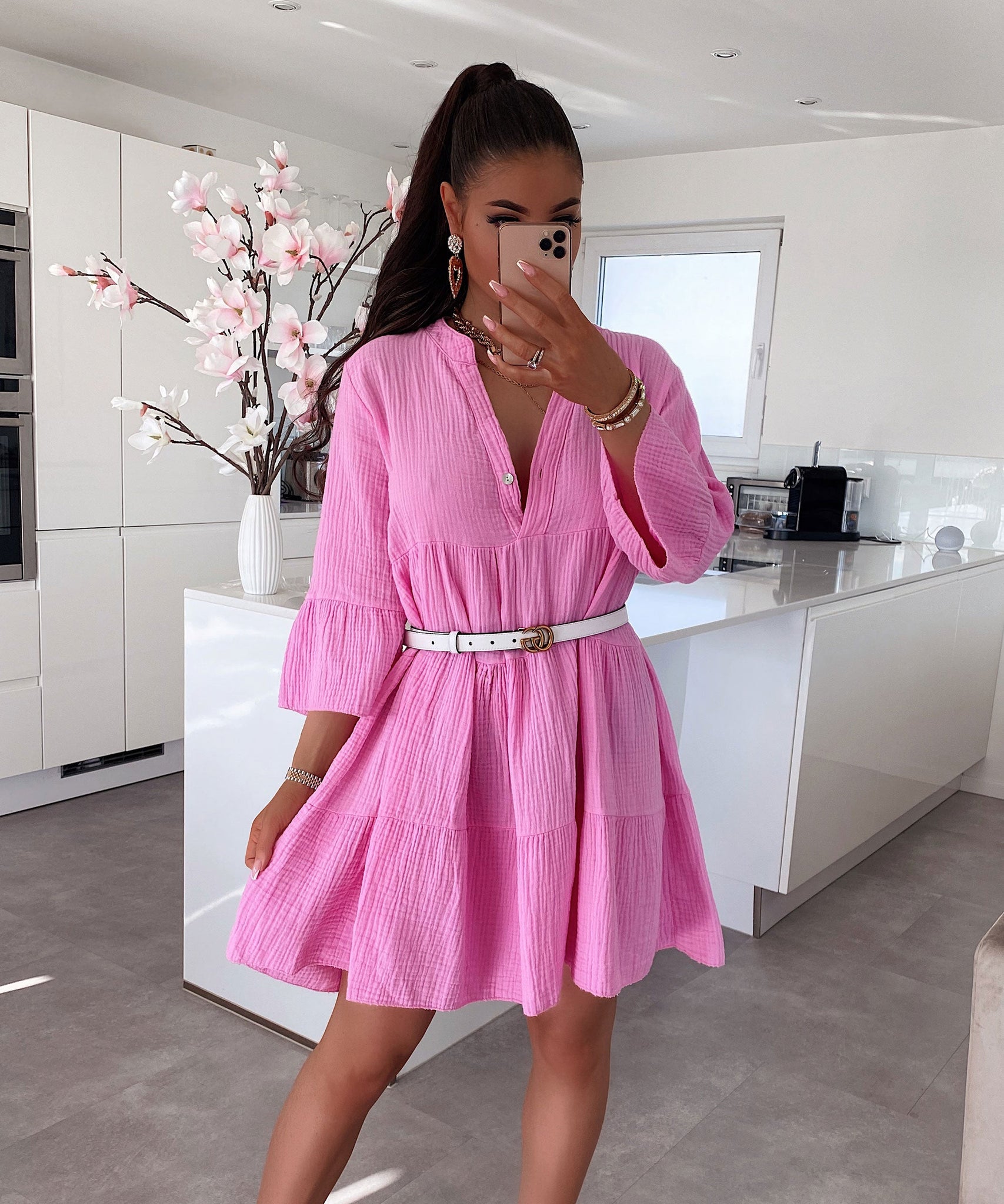 Musselin Kleid Alejandra Hellpink