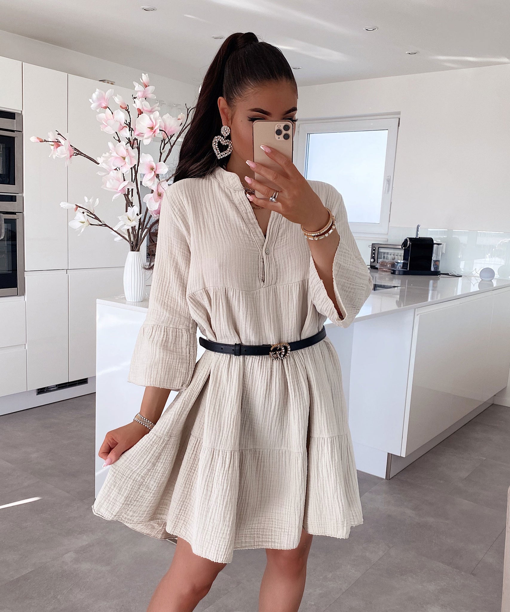 Musselin Kleid Alejandra Beige