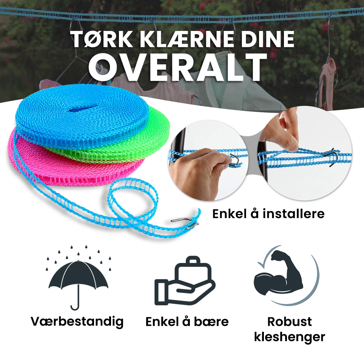 WashyLine™ Rutschfeste Wäscheleine (3 Stück)