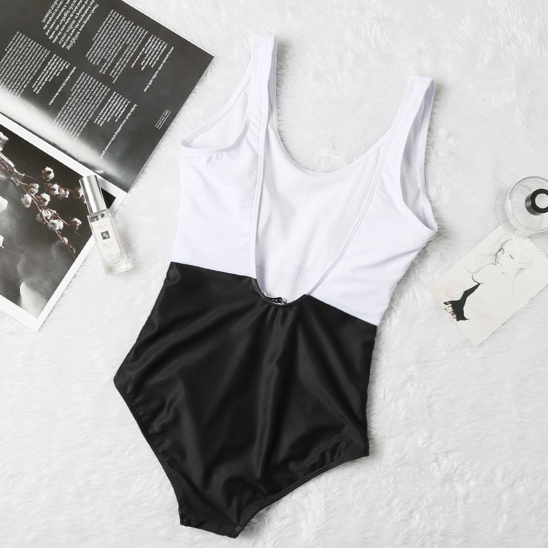 Modioza Schwarzer und weißer einteiliger Bikini Set