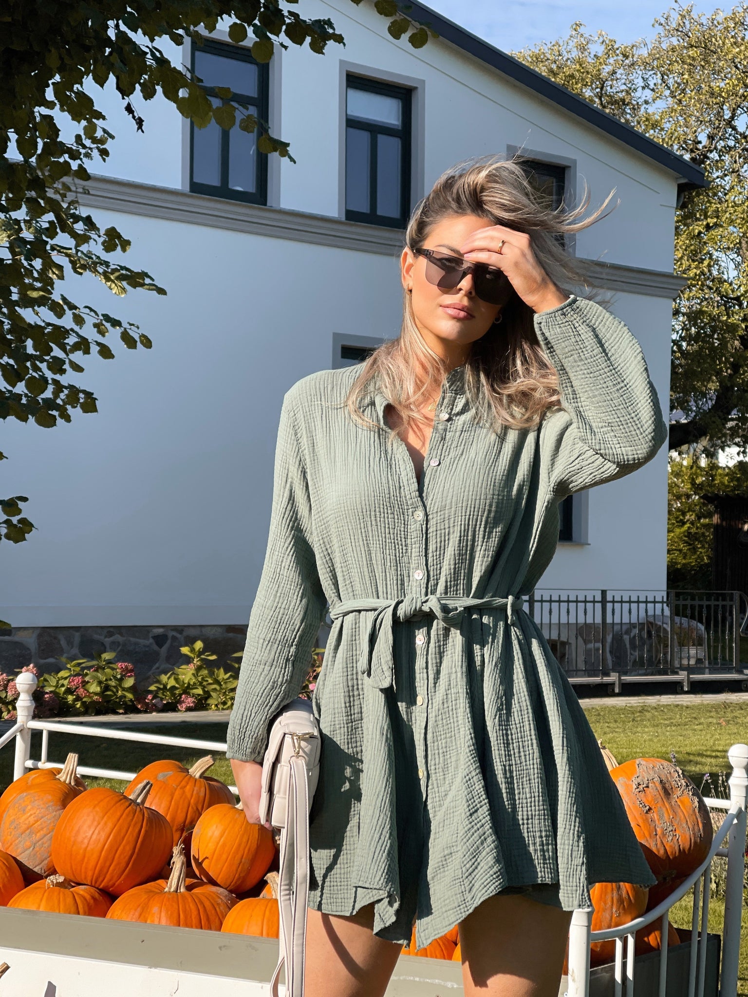 Musselin Kleid Daisy Khaki