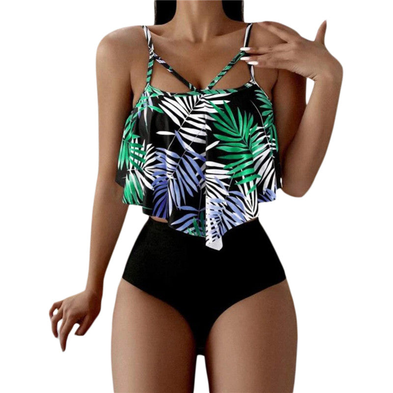 Modioza Träger-Badeanzug mit Blattdruck