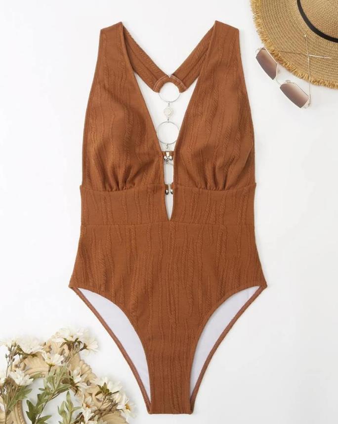 Modioza Metallic Plunge Cutout Einteiliger Badeanzug