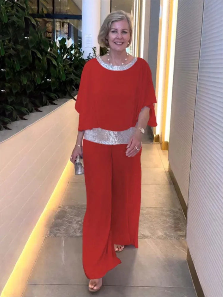 Nova™ – Pailletten-Chiffon-Shirt & weite Hosen für Damen