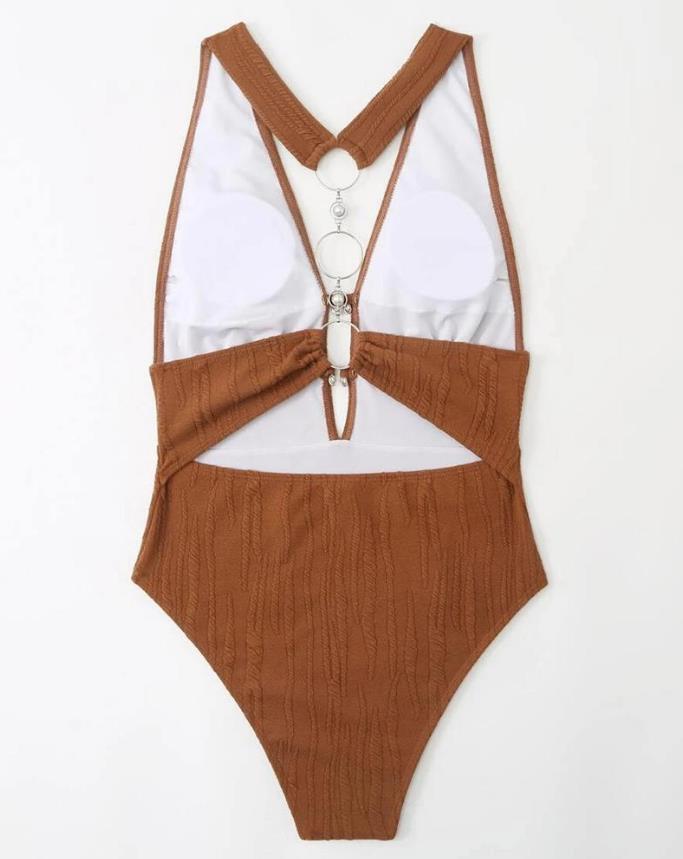 Modioza Metallic Plunge Cutout Einteiliger Badeanzug