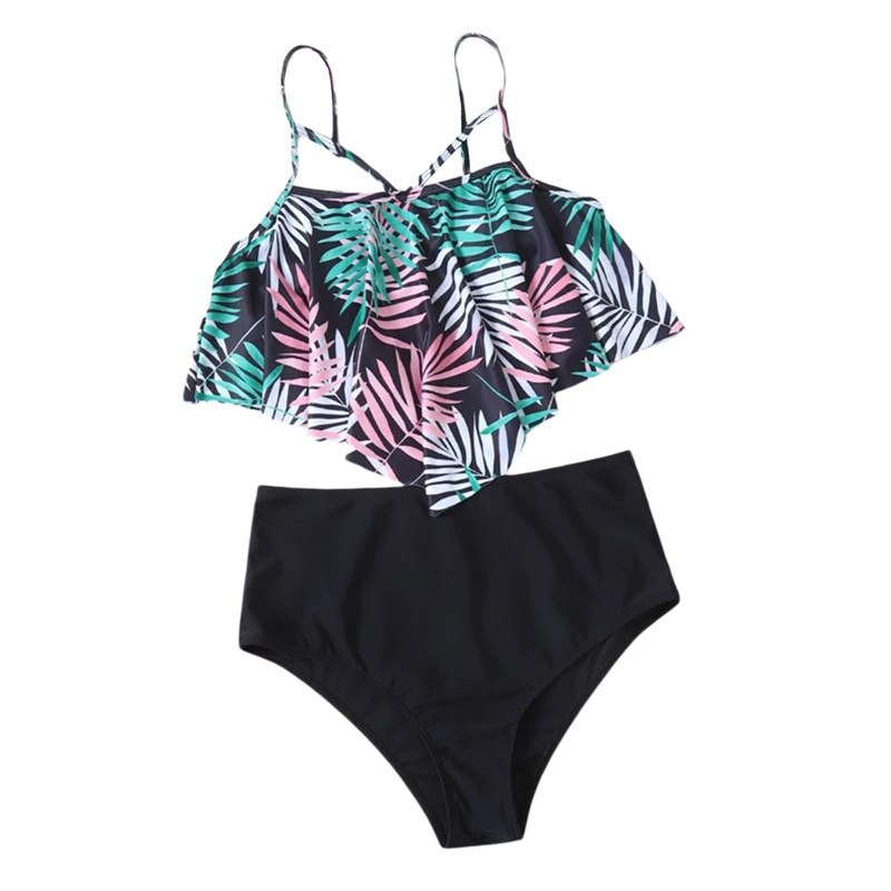 Modioza Träger-Badeanzug mit Blattdruck