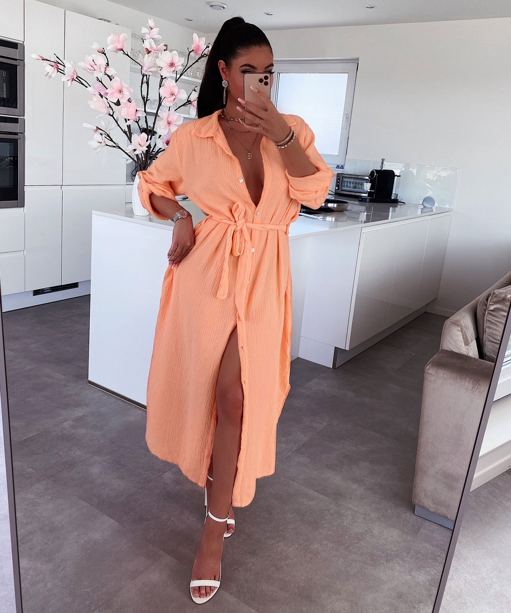 Musselin Kleid Elena Lang Hellorange