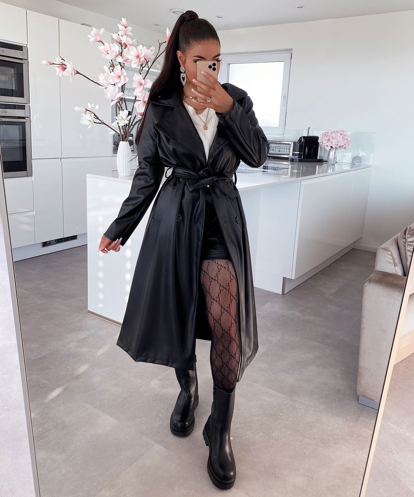 Ledermantel Harlow Schwarz