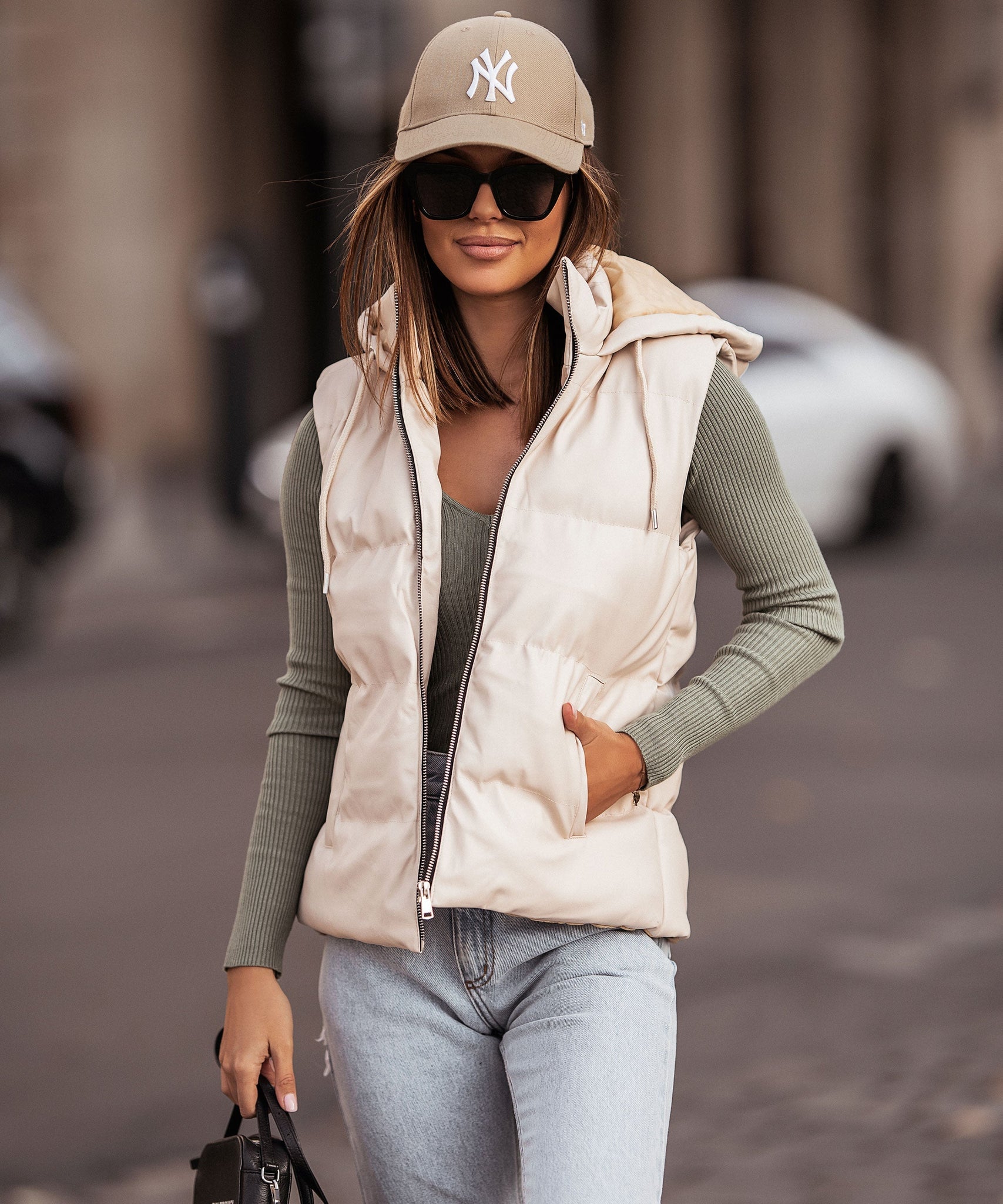 Lederweste Pamela Beige Kurz