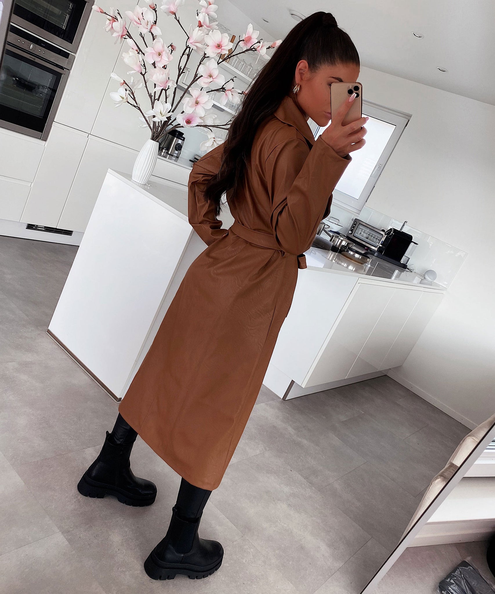 Ledermantel Harlow Braun