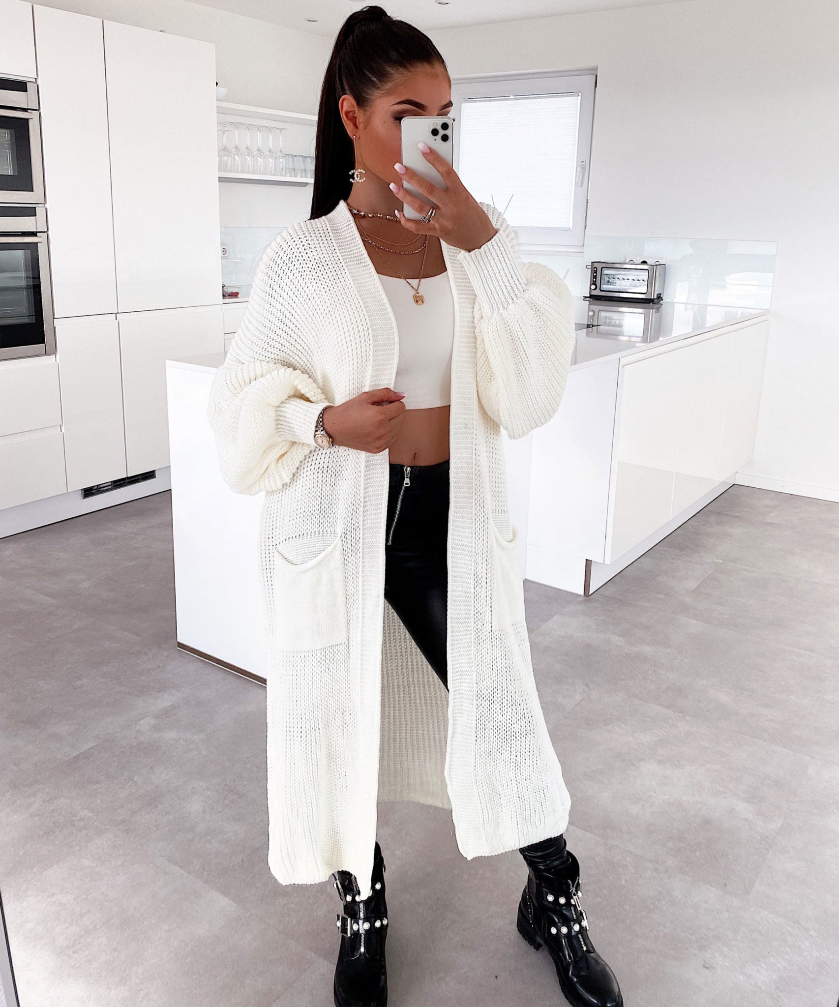 Cardigan Leilani lang Cremeweiß