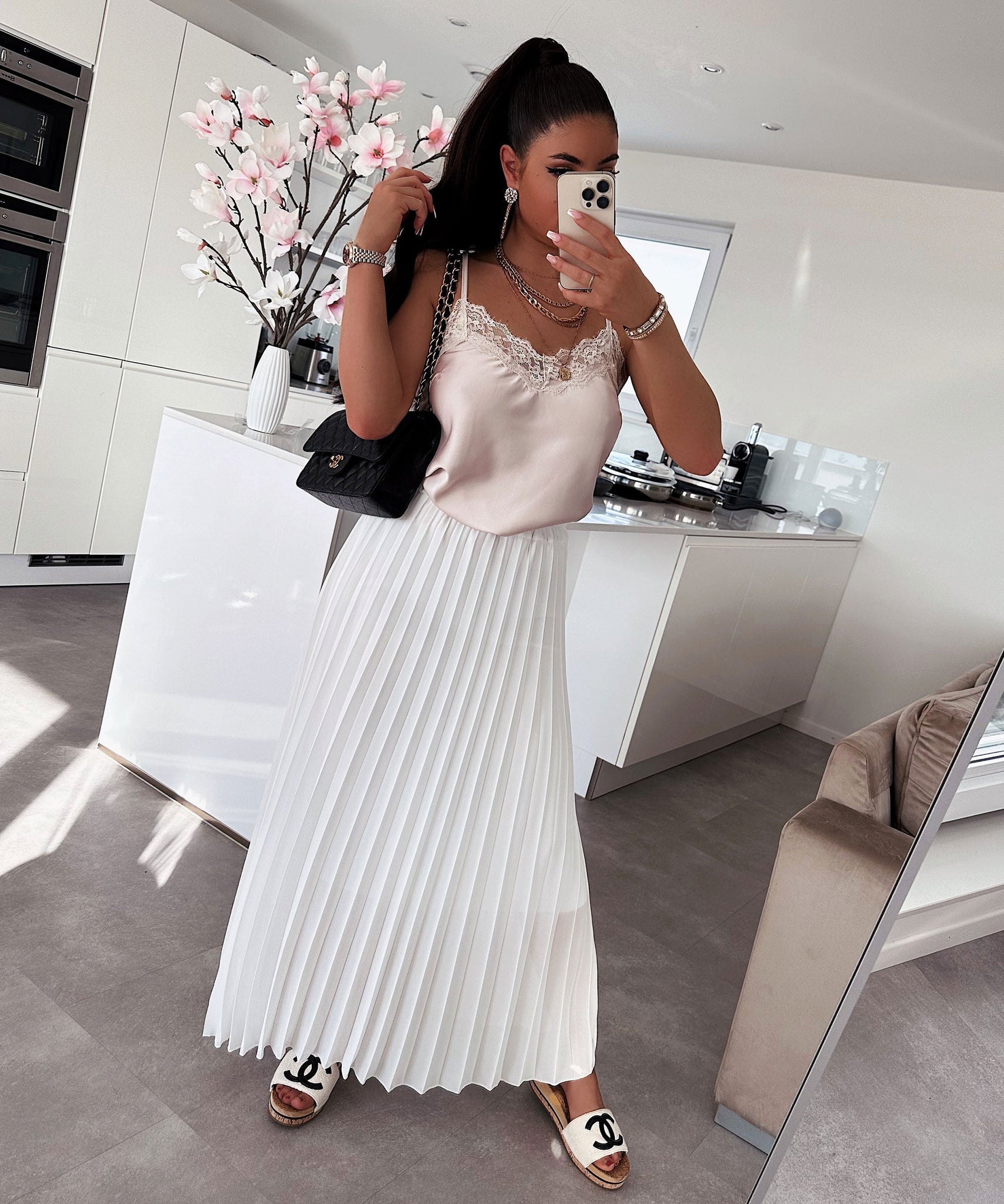 Spitzen Satin Top Cecilia Beige