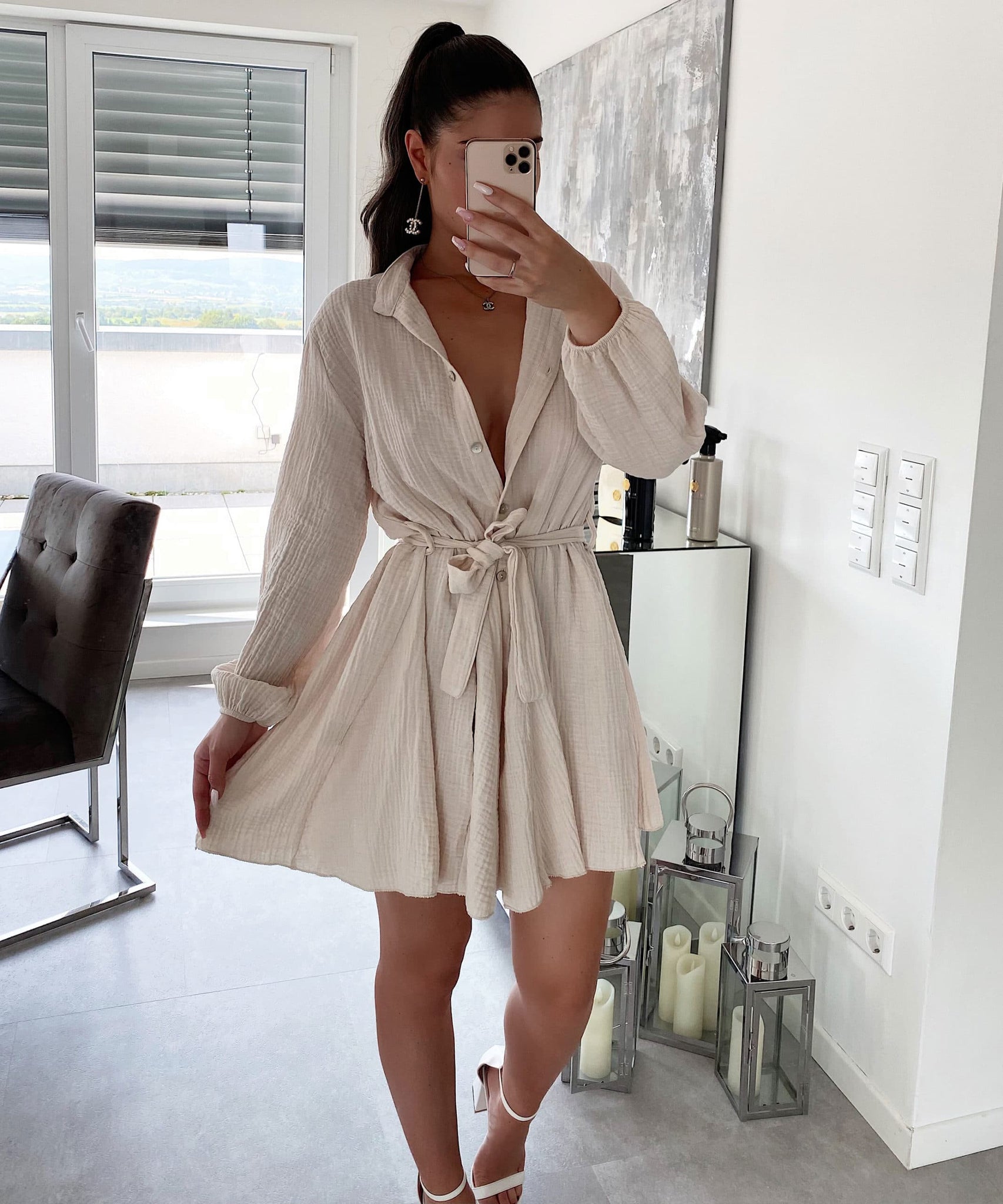 Musselin Kleid Daisy Beige