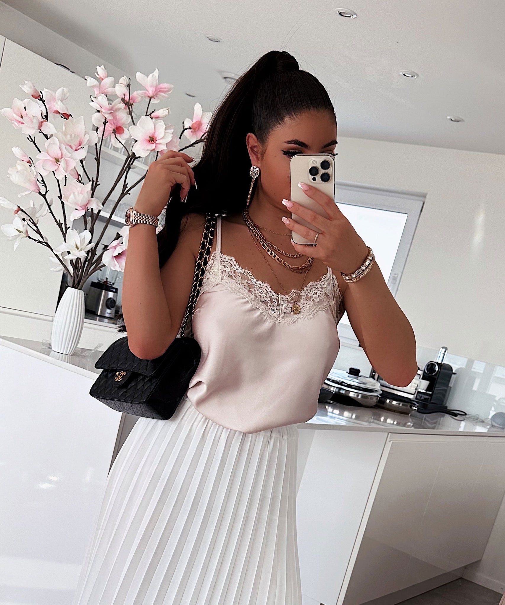 Spitzen Satin Top Cecilia Beige