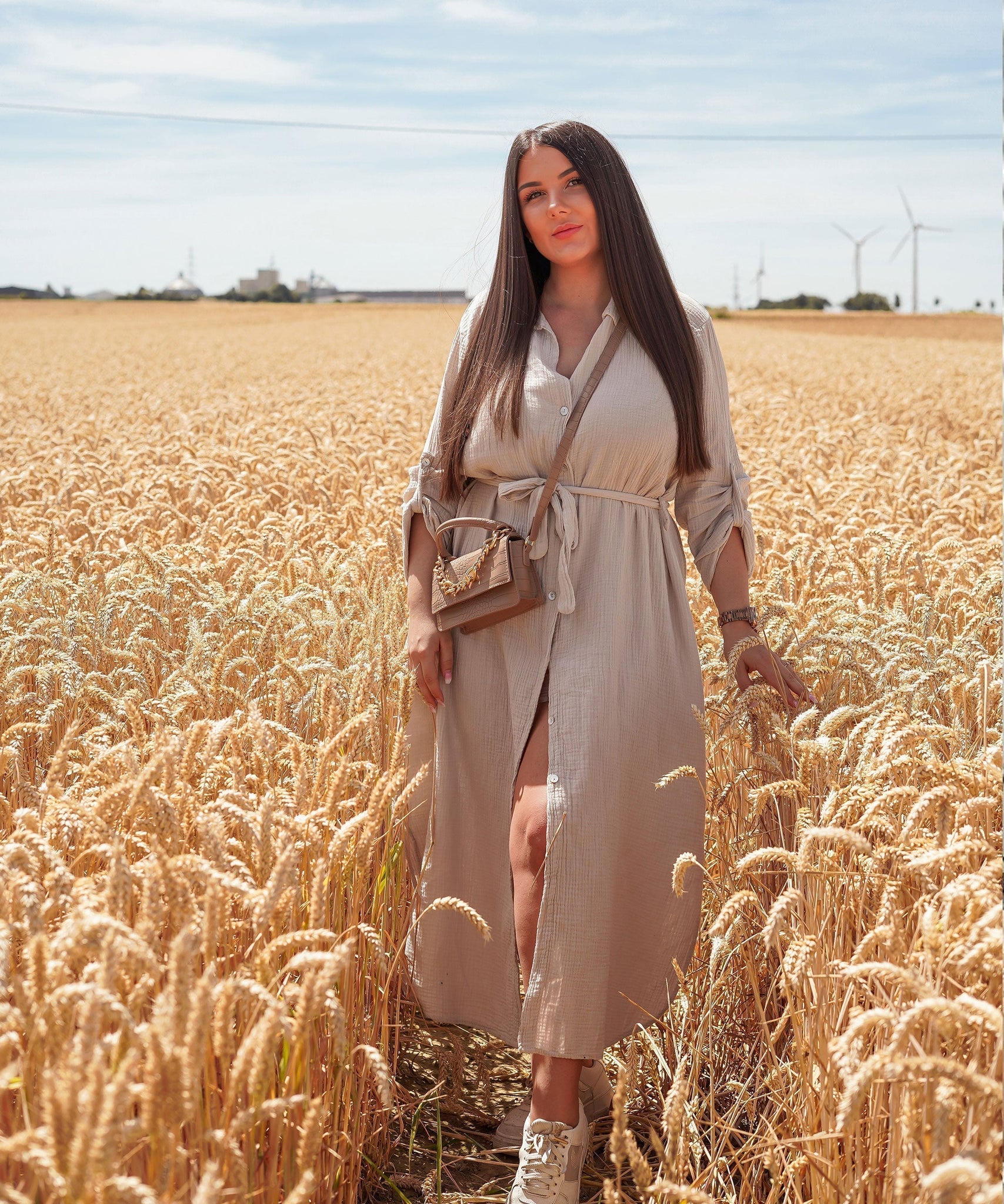 Musselin Kleid Elena Lang Beige