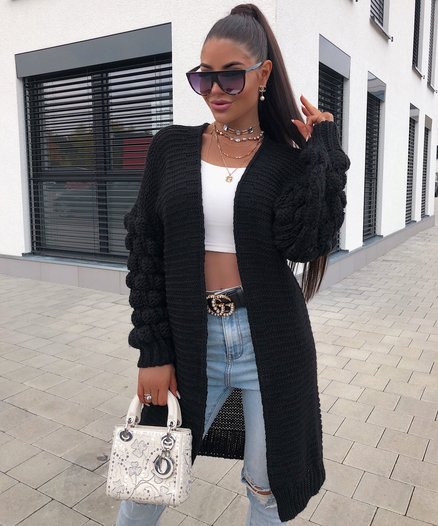 Strickjacke Cloudy Lang Schwarz