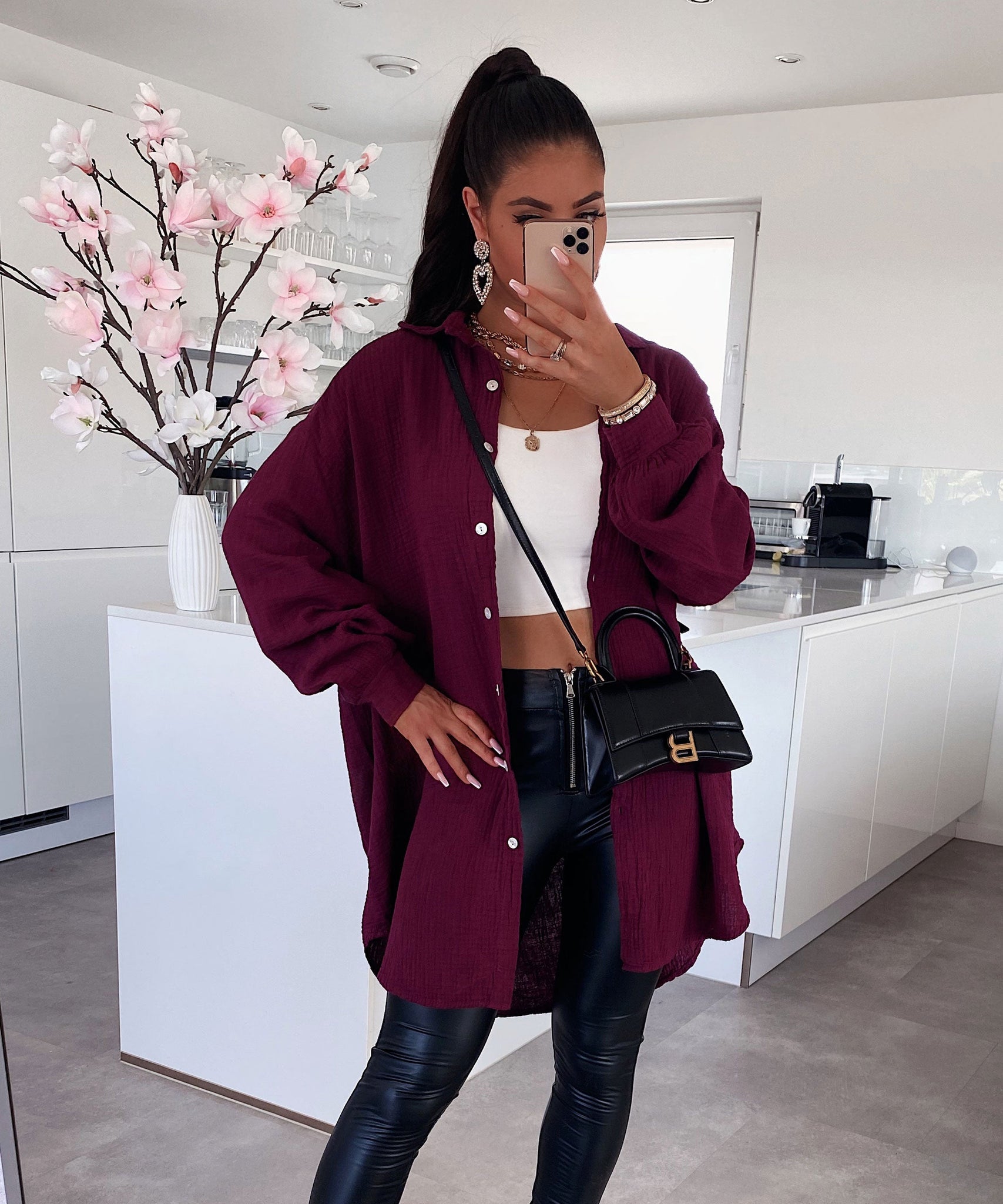 Oversize Musselin Bluse Freya Bordeaux Lang