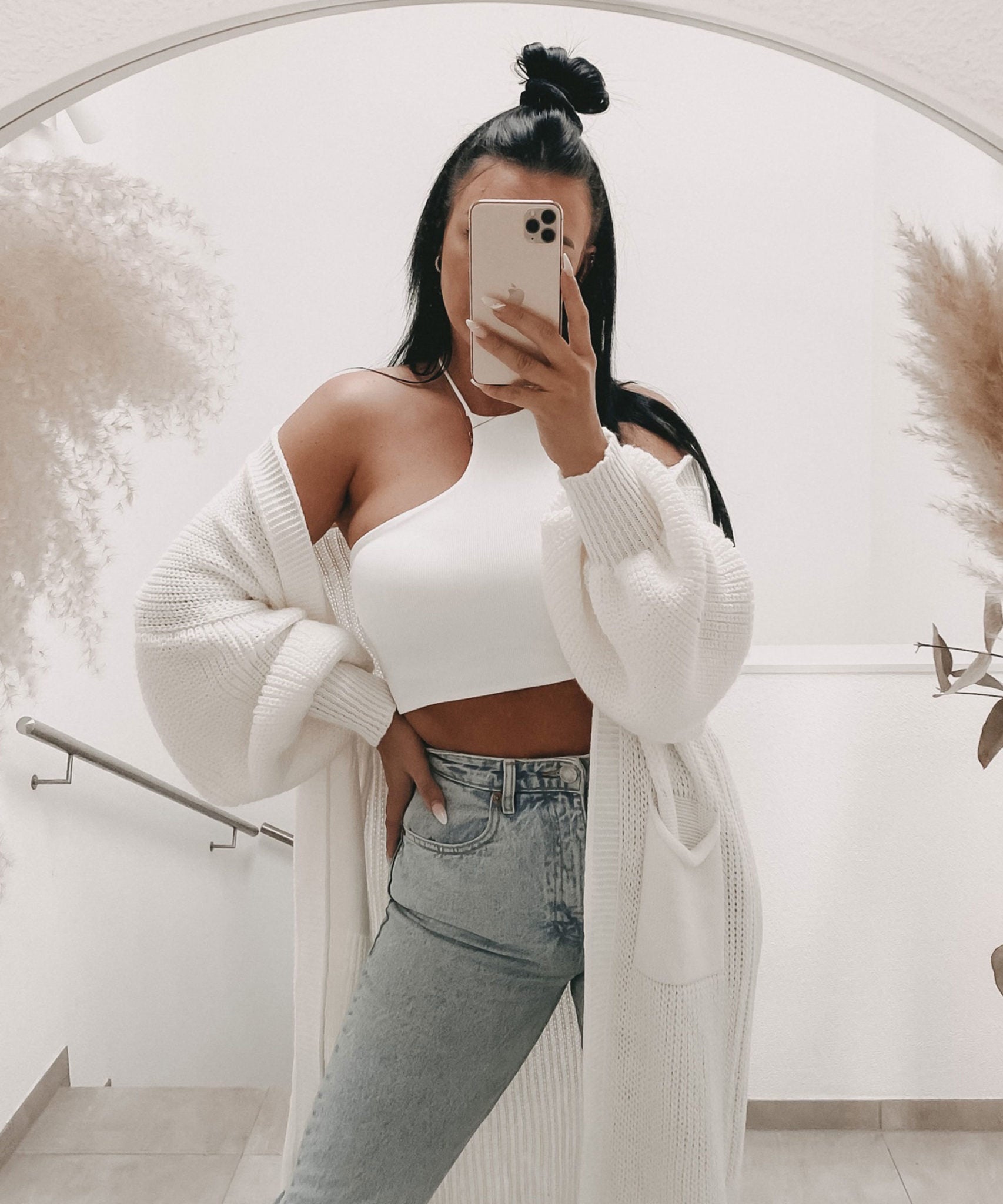 Cardigan Leilani lang Cremeweiß