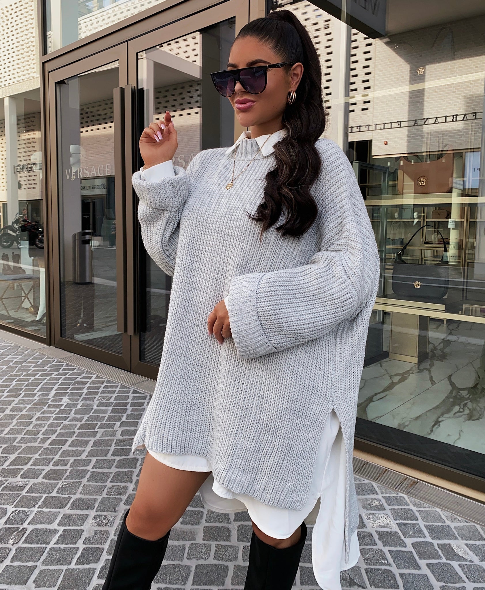 Oversize Pullover Elsa Hellgrau