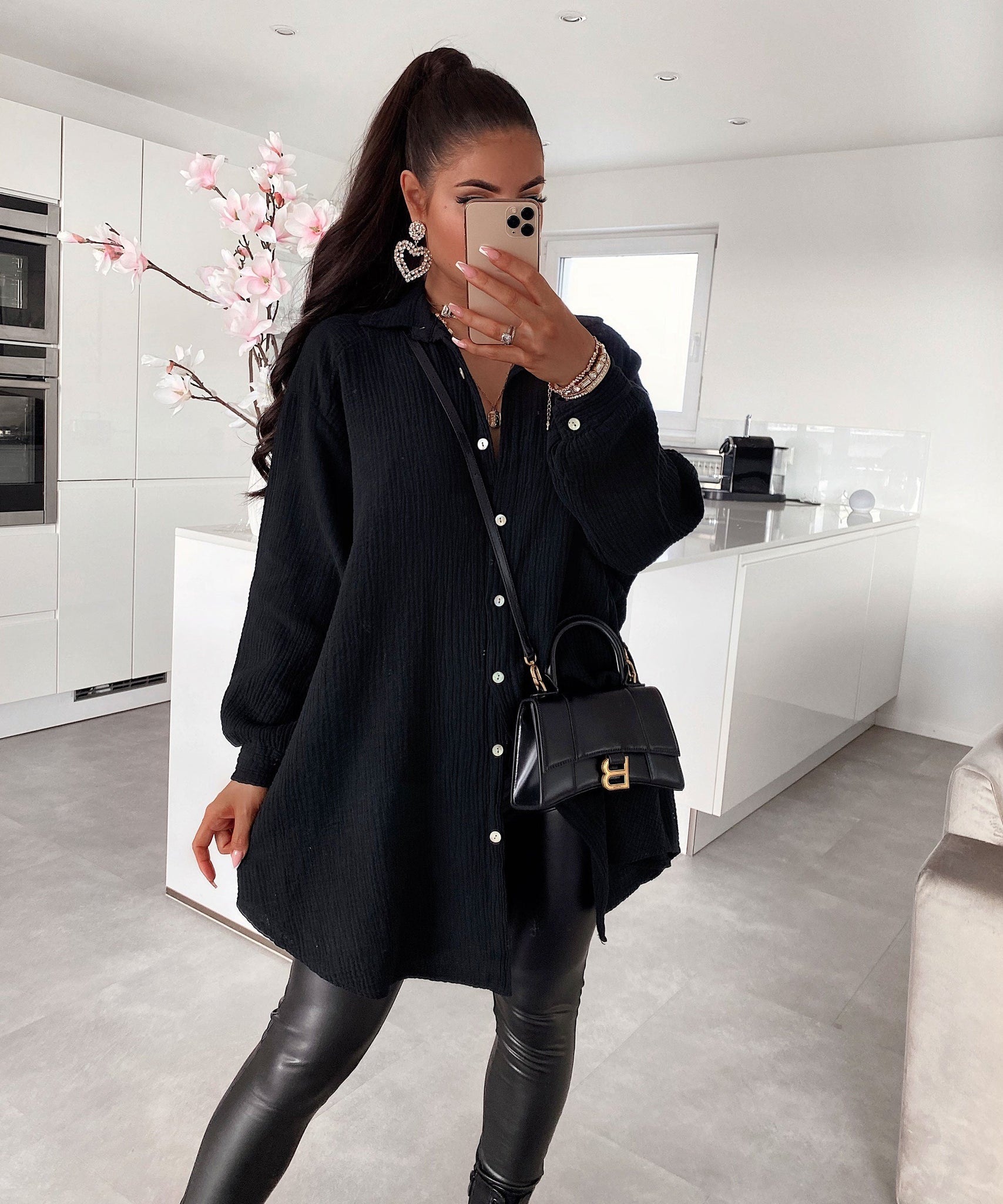 Oversize Musselin Bluse Freya Schwarz Lang