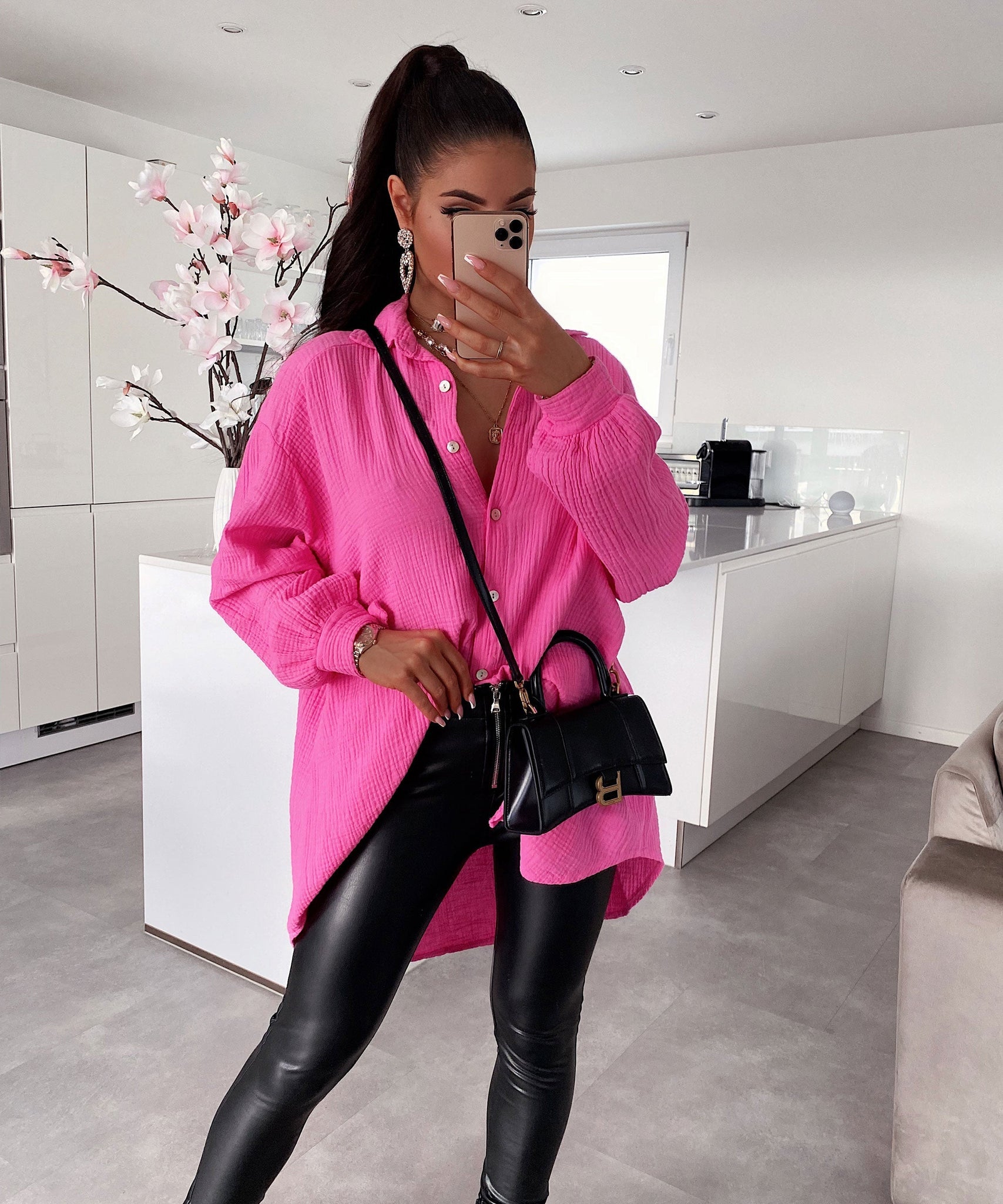 Oversize Musselin Bluse Freya Pink Lang