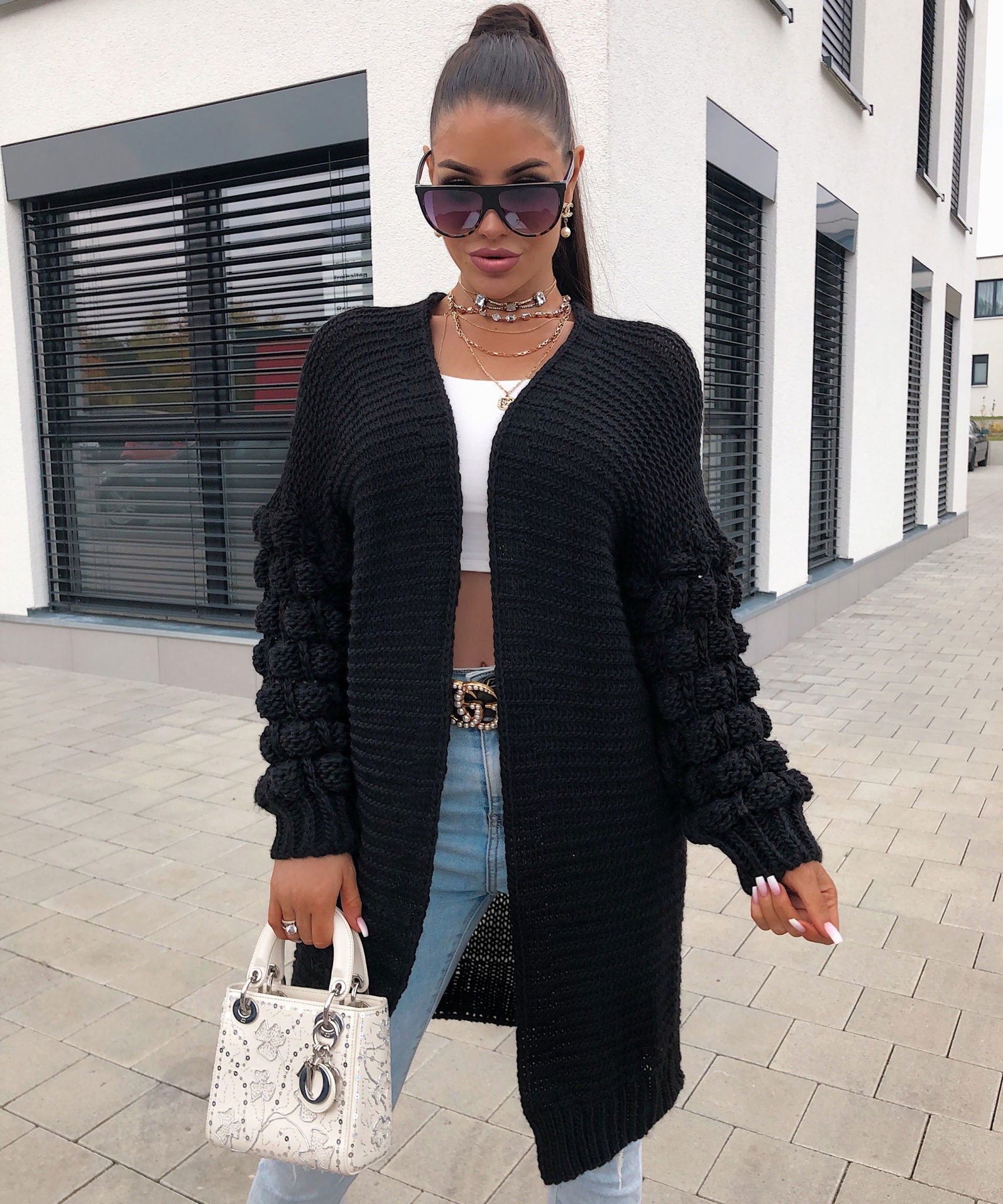 Strickjacke Cloudy Lang Schwarz