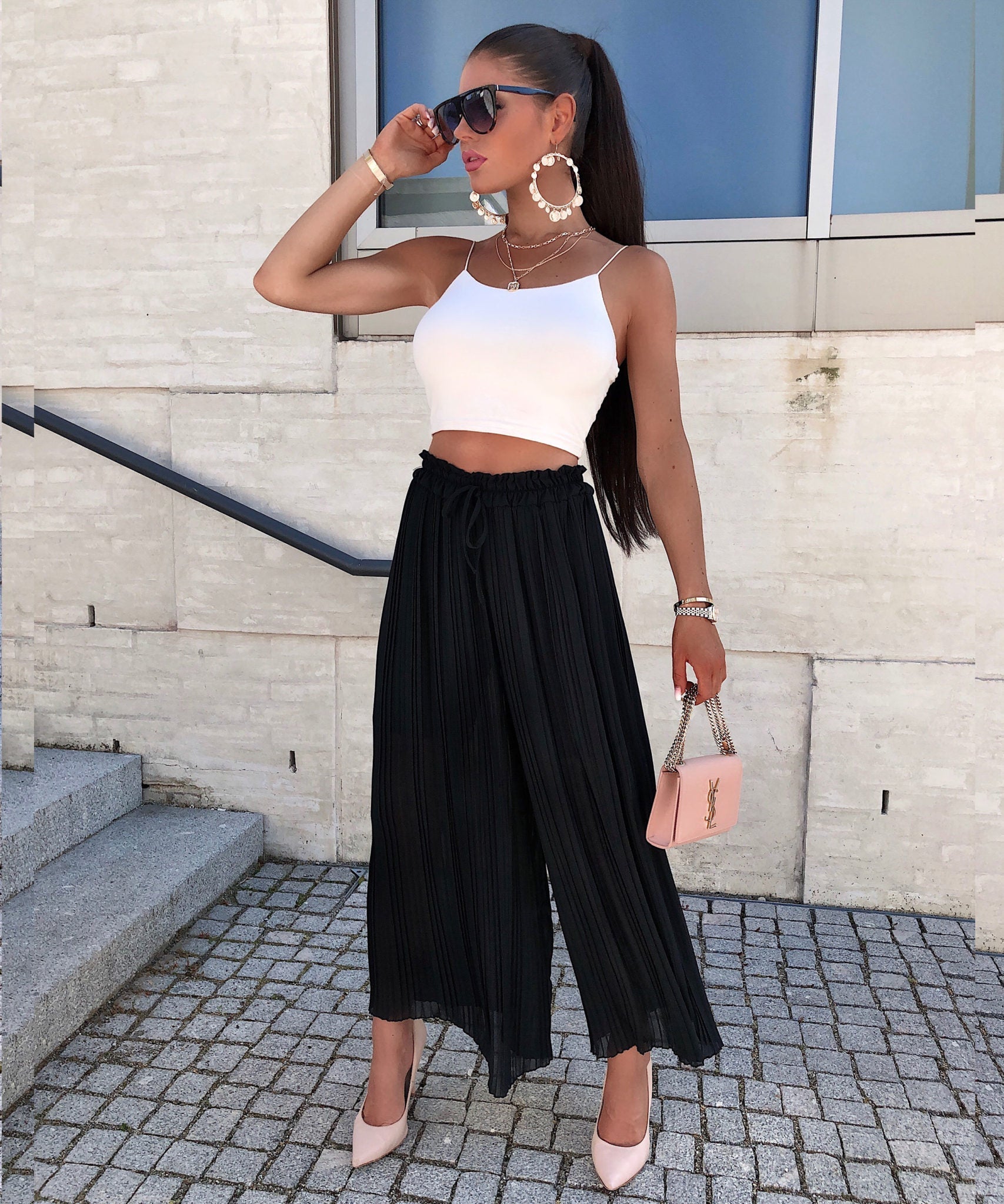 Plissee Hose Mira Schwarz