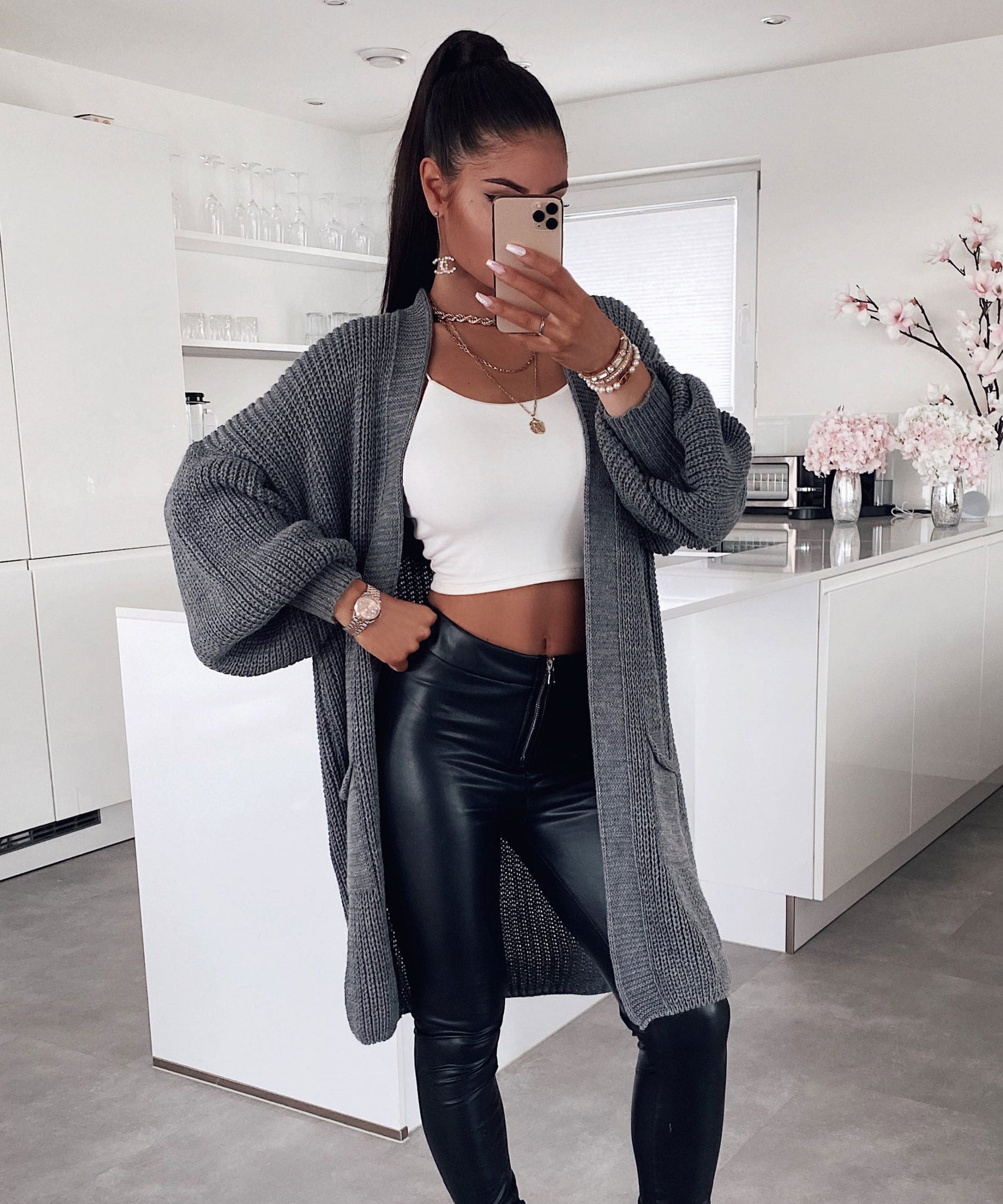 Cardigan Leilani Kurz Dunkelgrau