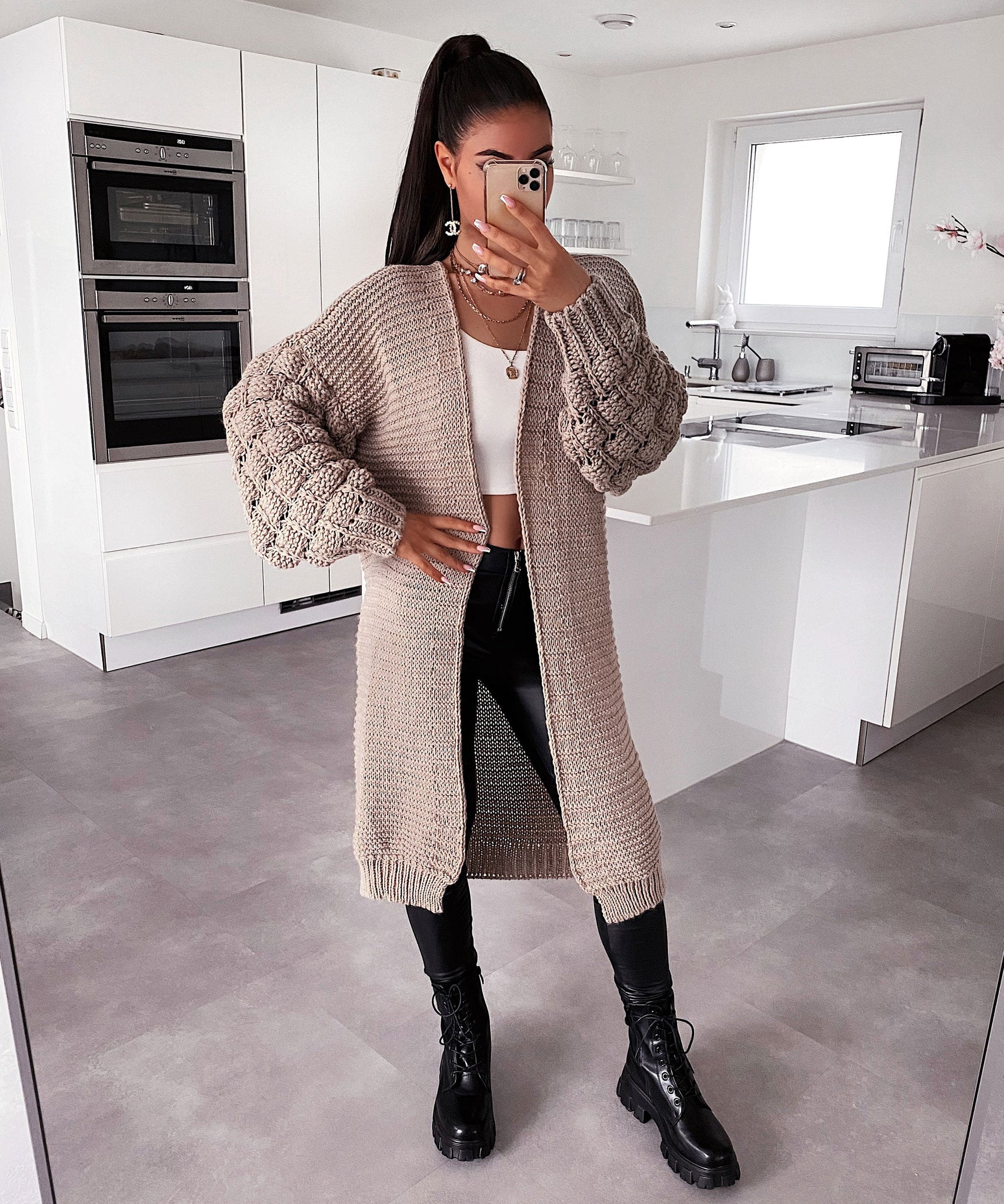 Strickjacke Cloudy Taupe Lang